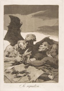 Plate 51 from 'Los Caprichos': They spruce themselves up (Se repulen.), 1799. Creator: Francisco Goya.