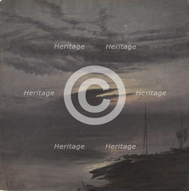 The Elbe River by Moonlight, 1838. Creator: Knud Baade.