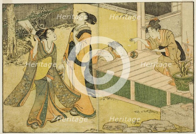 New Year Games of Shuttlecock, Battledore, and Hand Ball, from the illustrated book "Pictu..., 1801. Creator: Kitagawa Utamaro.