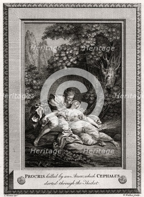'Procris Killed by an arrow which Cephalus darted through the thicket', 1775. Artist: W Walker