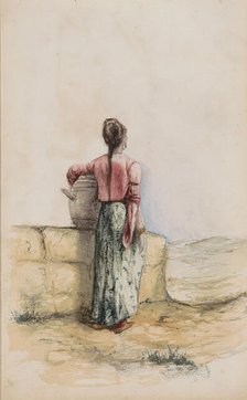 Young woman with a jug by a wall, 1880. Creator: Marius Bauer.