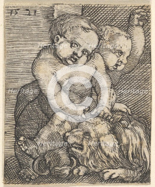 Two Boys Playing with a Dog, mid-16th century. Creator: Barthel Beham.