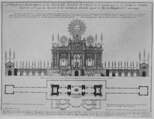Peace of Aix-la-Chapelle: A Plan and Elevation of the Royal Fire-Works, London, 1749, ..., ca. 1749. Creator: George Vertue.