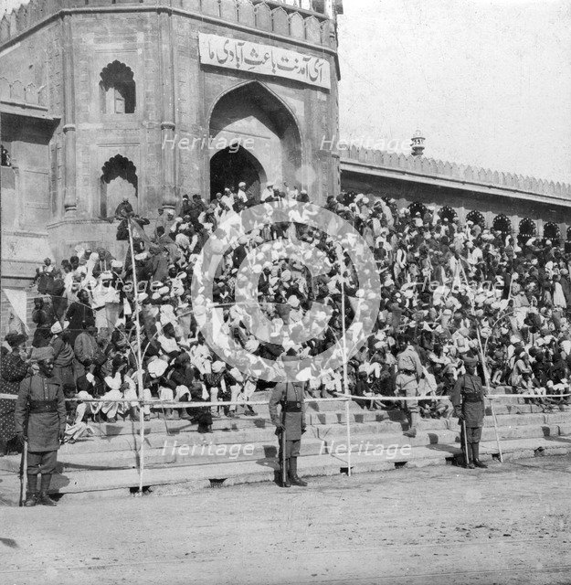 Spectators at Jumma Masjid, Bangalore, India, 1900s.Artist: H Hands & Son