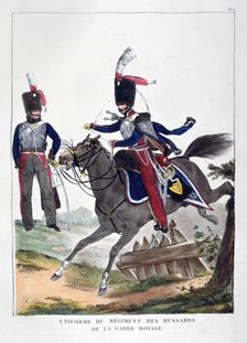 Uniforms of a regiment of hussars of the French royal guard, 1823.  Artist: Charles Etienne Pierre Motte