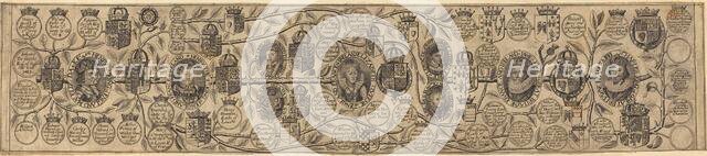 Family Tree with Portraits of Henry VII, Henry VIII, Elizabeth, James, and Charles. Creator: Unknown.