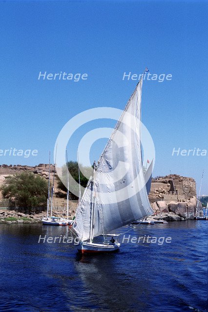Feluccas on the Nile, Elephantine Island near Aswan, modern Egypt. Artist: Unknown