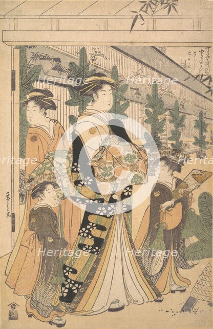 Two Oiran with Two Female Attendants in the Yoshiwara. Creator: Hosoda Eishi.