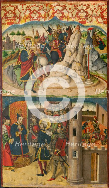 Saint Christopher Meets Satan; Saint Christopher before the King of Lycia, 1480/85. Creator: Martín de Soria.
