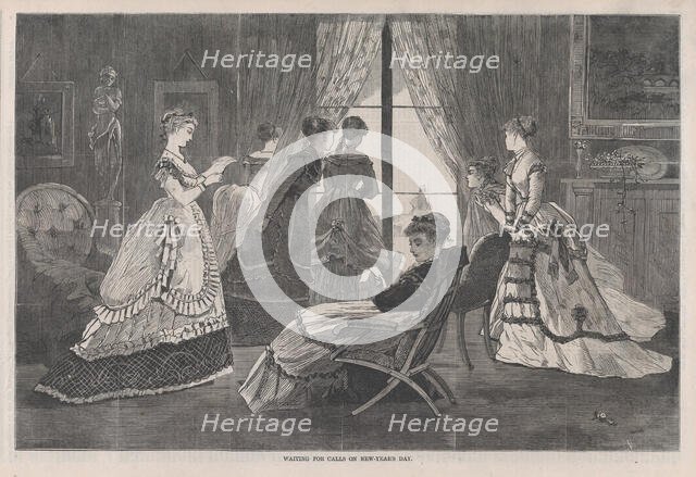 Waiting for Calls on New Year's Day (Harper's Bazar, Vol. II), January 2, 1869. Creator: Unknown.