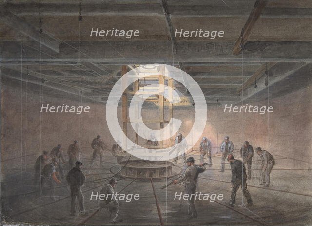 Interior of One of the Tanks on Board the Great Eastern: The Cable Passing Out, 1865-66. Creator: Robert Charles Dudley.