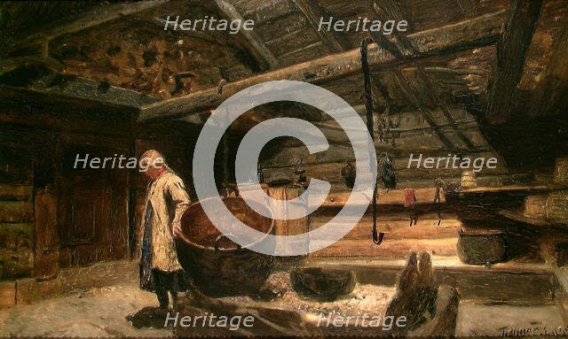 Open-Hearth Room at Voss, 1855. Creator: Adolph Tidemand.