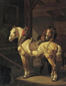 Two draft horses in the stable, 1832. Creator: Johann Baptist Dallinger von Dalling.