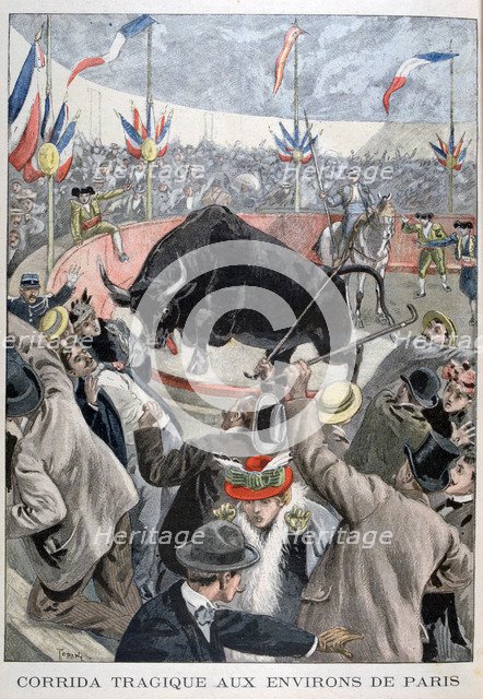 Tragic bullfight accident around Paris, 1899. Artist: Oswaldo Tofani