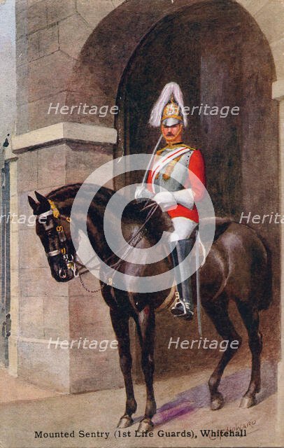 Mounted Sentry (1st Life Guards), Whitehall, 1933. Creator: C.T. Howard.