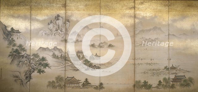 Six fold screen depicting views of Lake Xi Hu, late 17th century. Creator: Kano Joshin.