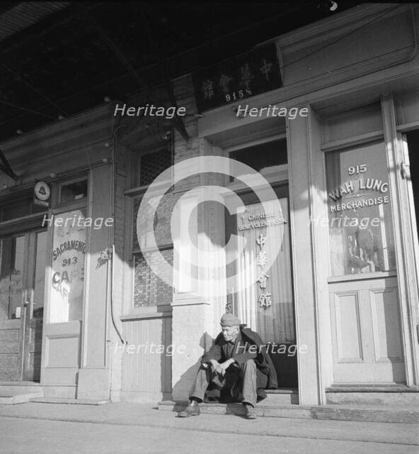 Old time Chinaman of the type that originally followed the crops in CA, Sacramento, CA, 1936. Creator: Dorothea Lange.