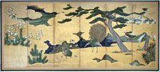'Pines and Peacocks', Japanese Edo period, early 17th century. Artist: Anon