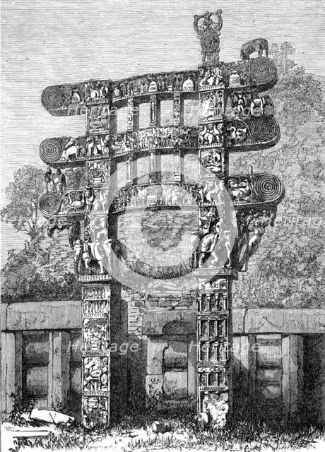 Indian Architecture: Eastern Gateway of the Sanchi Tope, (Boodhist, A.D. 15), 1870. Creator: Unknown.