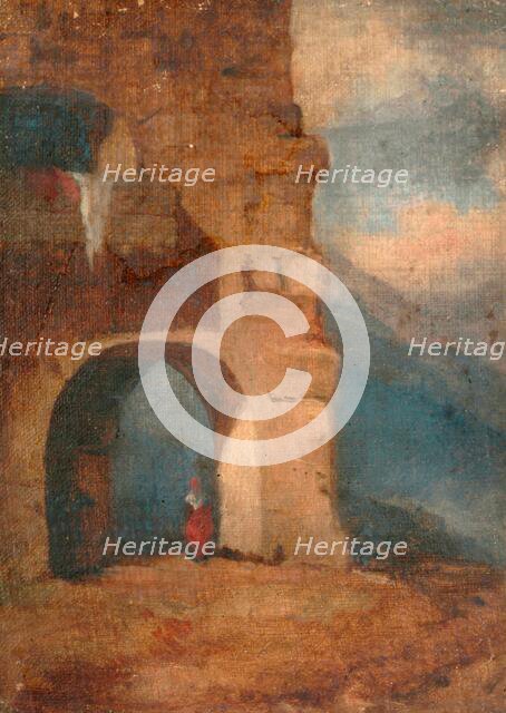 Italian peasant in stone archway, 1880-1900. Creator: Louisa Starr.