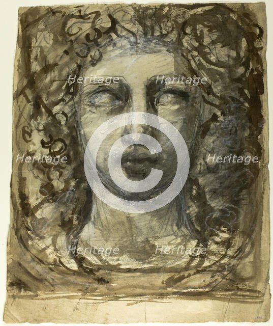 Study of Female Head (recto); Classical Male Head (verso), c. 1890. Creator: Henri Cros.