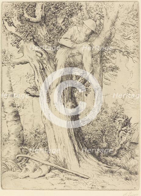 Landscape with a Boy in a Tree (Paysage avec un garcon gimpe sur un arbre dite "Le denicher d'oiseau Creator: Alphonse Legros.