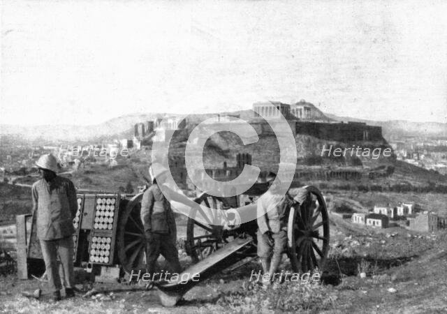 'Les Evenements de Grece; Piece d'artillerie de campagne en position sur la colline des Muses...1917 Creator: Unknown.