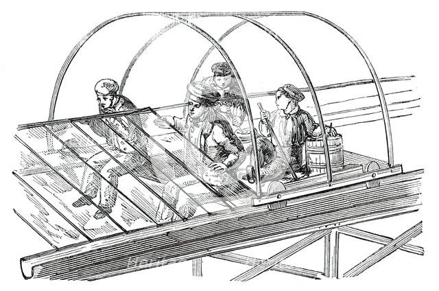 The Great Exhibition Building in Hyde Park - Glazing Wagon, 1850. Creator: Unknown.