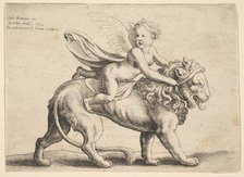 Cupid on a lion, 1652. Creator: Wenceslaus Hollar.