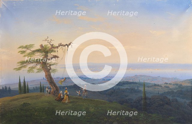 Evening Amusements outside the Gates of Constantinople, 1841. Artist: Bossoli, Carlo (1815-1884)