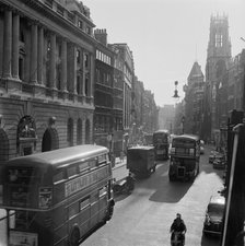 London buses on a busy Fleet Street, City of London, 1960-1970. Creator: John Gay.