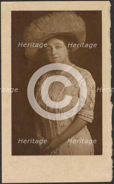 Portrait of a Woman with Elaborate Tulle Hat, 1907-1943. Creator: Louis Fleckenstein.