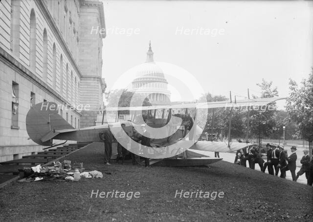 Curtiss Airplane - Curtiss Twin Engine Biplane Exhibited at Senate Office Building, 1917. Creator: Harris & Ewing.