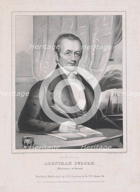Adoniram Judson (1788 - 1850), Missiionary to Burmah, pub. 1846. Creator: American School (19th Century).