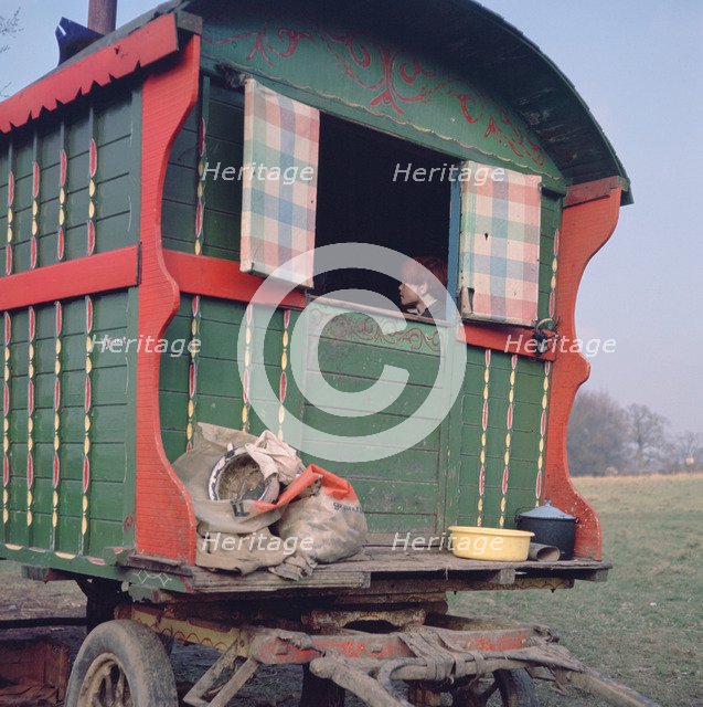 Gipsy caravan belonging to the Vincent family, Charlwood, Newdigate area, Surrey, 1964. 