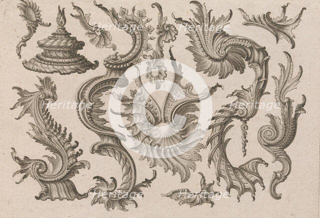 Various Designs for Rocaille Ornaments, Plate 4 from: 'Fortsezung von unter..., Printed ca. 1750-56. Creator: Jeremias Wachsmuth.