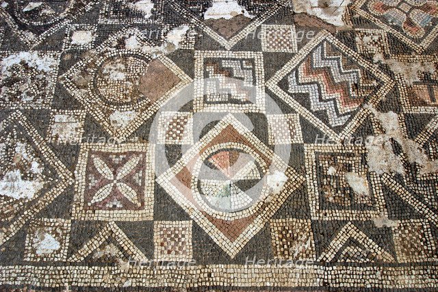 Mosaic floor, ruins of the Basilica of Ayia Trias, Famagusta, North Cyprus.