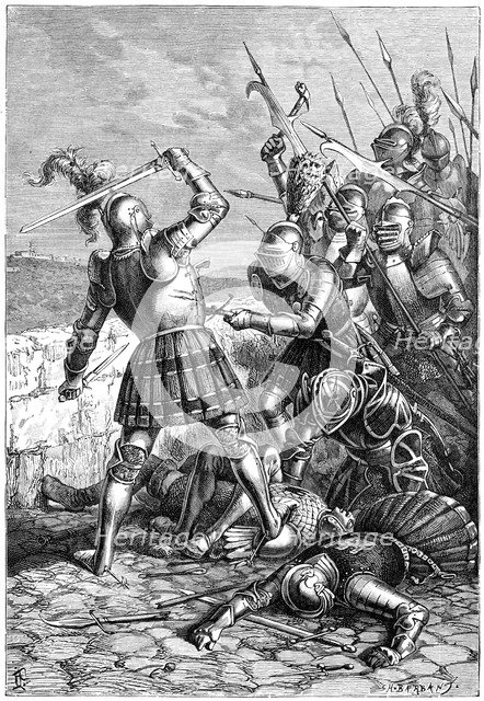 Pierre du Terrail defending the bridge at Garigliano, Italy, 1898. Artist: Barbant