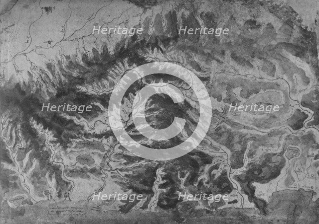 'Map of Northern Italy, Showing the Watershed of the Arno', c1480 (1945). Artist: Leonardo da Vinci.