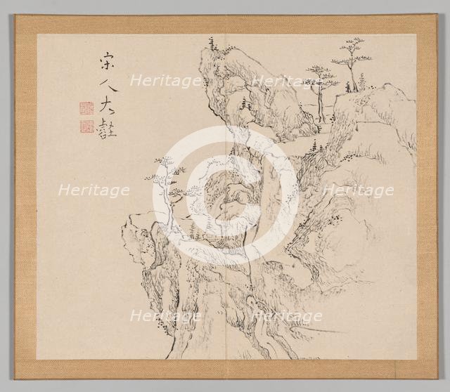 Double Album of Landscape Studies after Ikeno Taiga, Volume 2 (leaf 1), 18th century. Creator: Aoki Shukuya (Japanese, 1789).