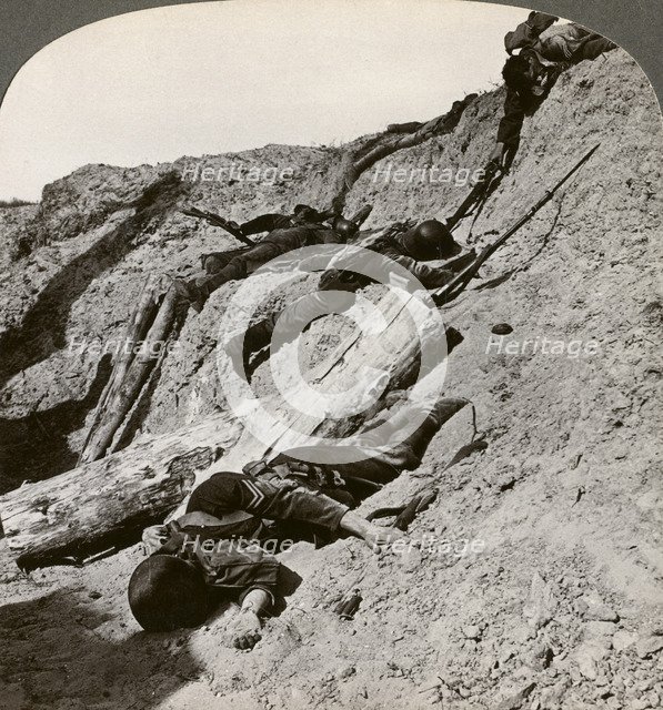 British and German dead near the Hohenzollern Redoubt, Lens, France, World War I, 1914-1918Artist: Realistic Travels Publishers