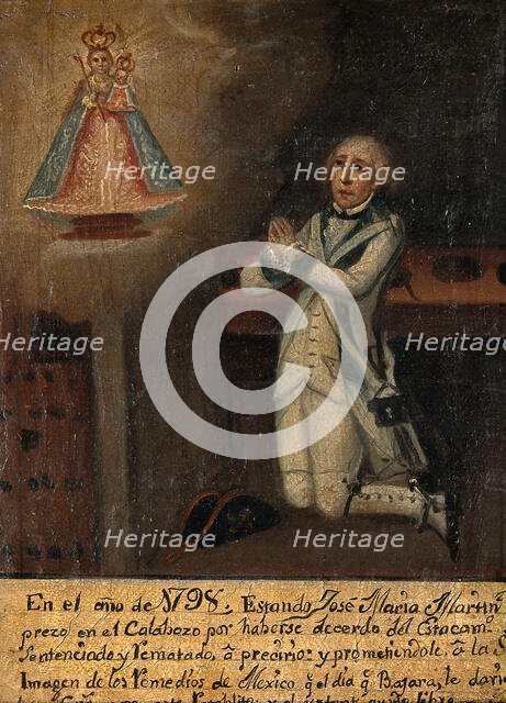 José Maria Martinez in prison praying to the Virgin of Remedies of Mexico, 1798, 1798. Creator: Unknown.