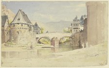 The vanished stone bridge of 1556 over the Wisper in Lorch in the Rheingau, 1853. Creator: Carl Morgenstern.