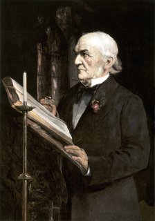 'Mr Gladstone reading the lessons in Hawarden Church', late 19th century.Artist: Sydney Prior Hall