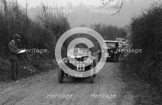 MG M Type and Riley saloon competing in the JCC Half-Day Trial, 1930. Artist: Bill Brunell.