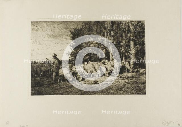 Flock of Sheep at the Edge of a Wood, 1877. Creator: Charles Emile Jacque.
