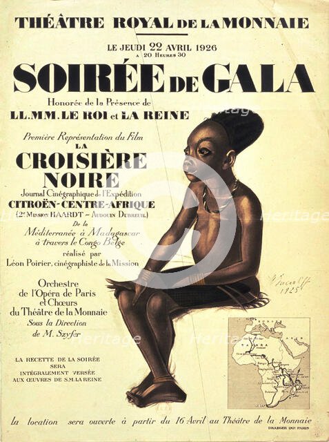 Movie poster of the Premiere "La Croisière Noire" by Léon Poirier, 1926. Creator: Yakovlev, Alexander Yevgenyevich (1887-1938).