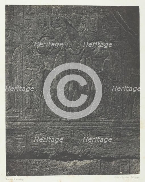Palais de Karnak, Sculptures Extérieures du Sanctuaire de Granit; Thèbes, 1849/51, printed 1852. Creator: Maxime du Camp.