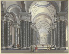 View into the interior of a Baroque church with black marble columns and figures in..., 1790. Creator: Johann Ludwig Ernst Morgenstern.