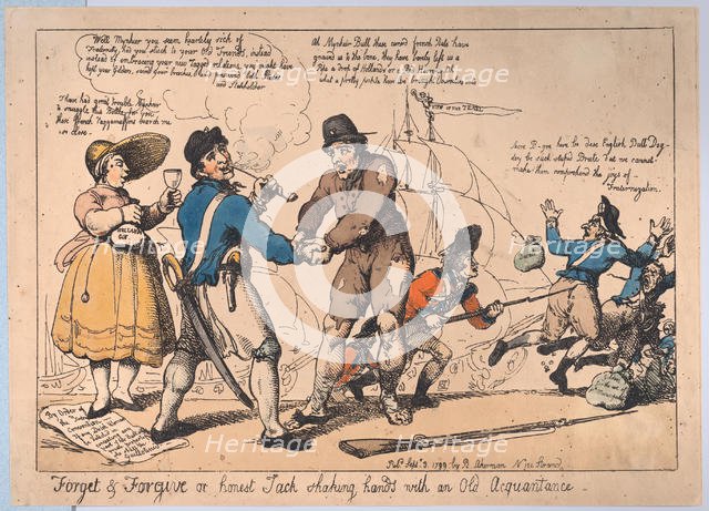 Forget & Forgive, or Honest Jack Shaking Hands with and Old Acquaintance , Se..., September 3, 1799. Creators: Thomas Rowlandson, Rudolph Ackermann.